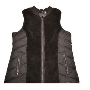 Athleta Black‎ Puffer Vest Fleece Front Full Zip Quilted Bomber Style M